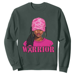 African American Warrior Breast Cancer Sweatshirt Pink Ribbon TS11 Dark Forest Green Print Your Wear