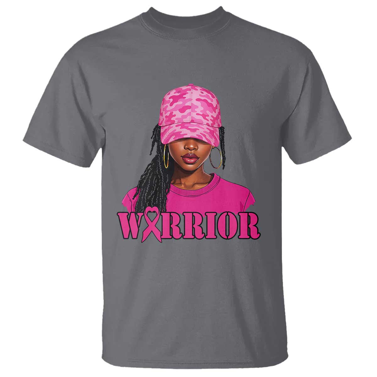 African American Warrior Breast Cancer T Shirt Pink Ribbon TS11 Charcoal Print Your Wear