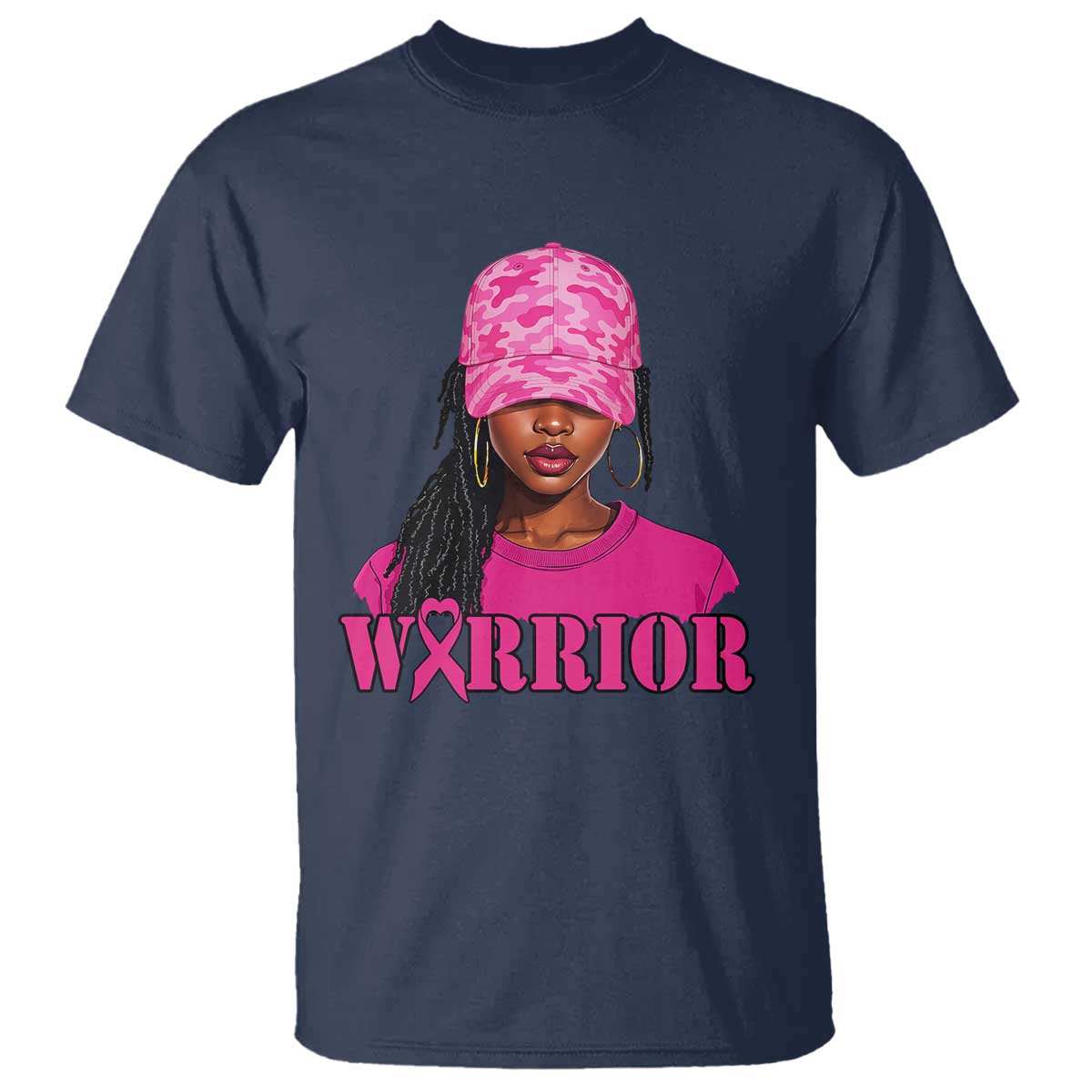 African American Warrior Breast Cancer T Shirt Pink Ribbon TS11 Navy Print Your Wear