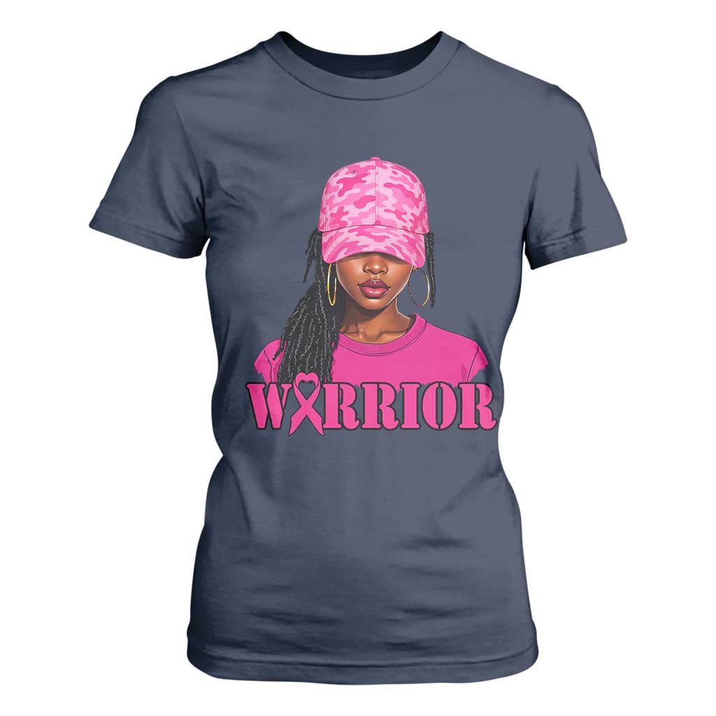 African American Warrior Breast Cancer T Shirt For Women Pink Ribbon TS11 Navy Print Your Wear