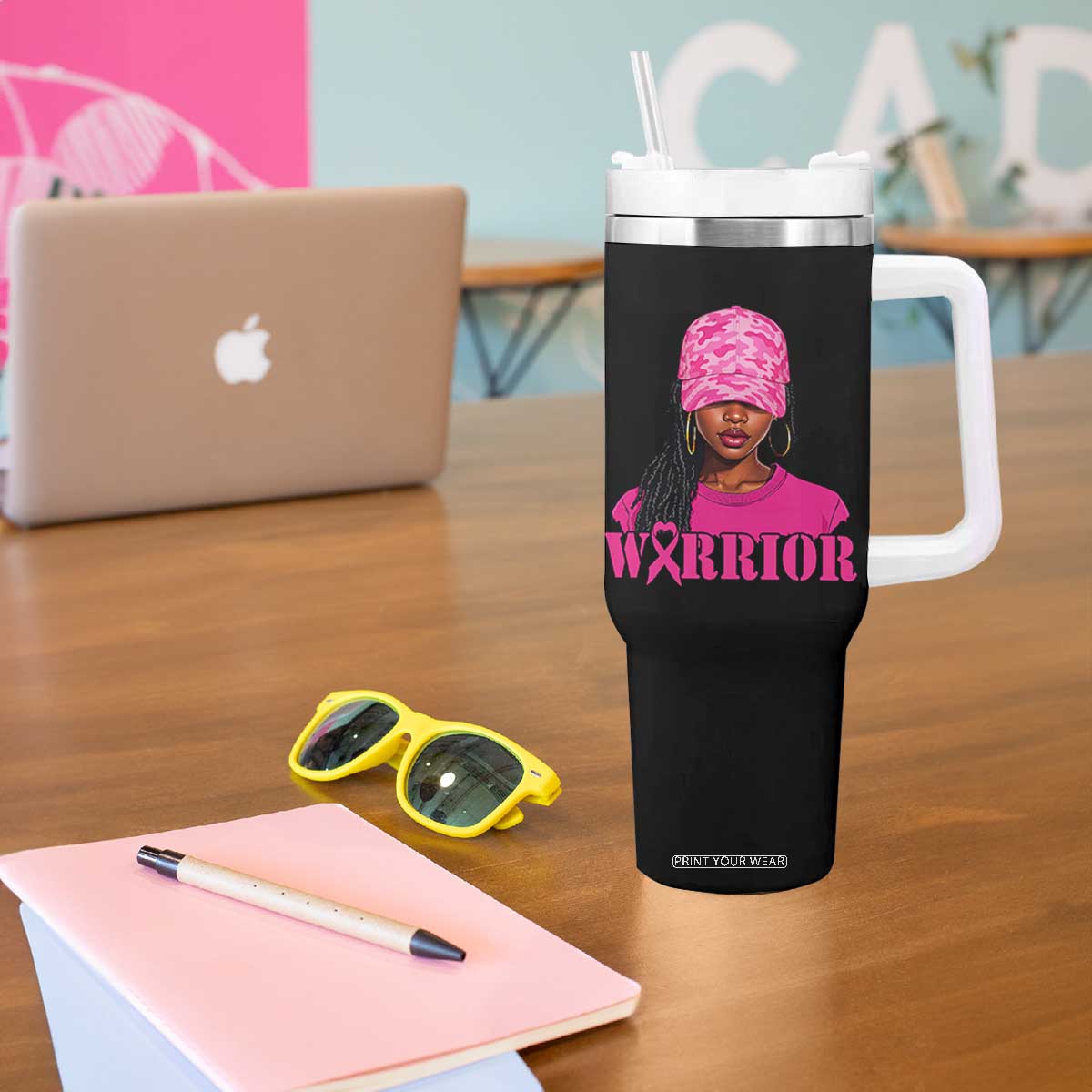 African American Warrior Breast Cancer Tumbler With Handle Pink Ribbon TS11 Print Your Wear