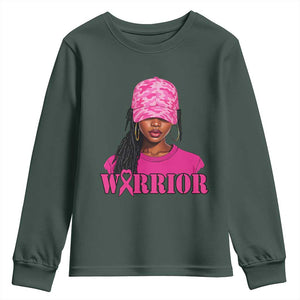 African American Warrior Breast Cancer Youth Sweatshirt Pink Ribbon TS11 Dark Forest Green Print Your Wear