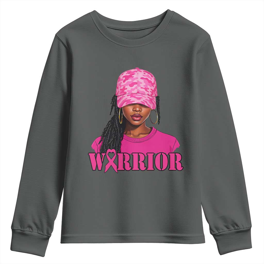 African American Warrior Breast Cancer Youth Sweatshirt Pink Ribbon TS11 Dark Heather Print Your Wear