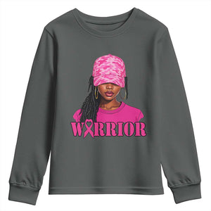 African American Warrior Breast Cancer Youth Sweatshirt Pink Ribbon TS11 Dark Heather Print Your Wear