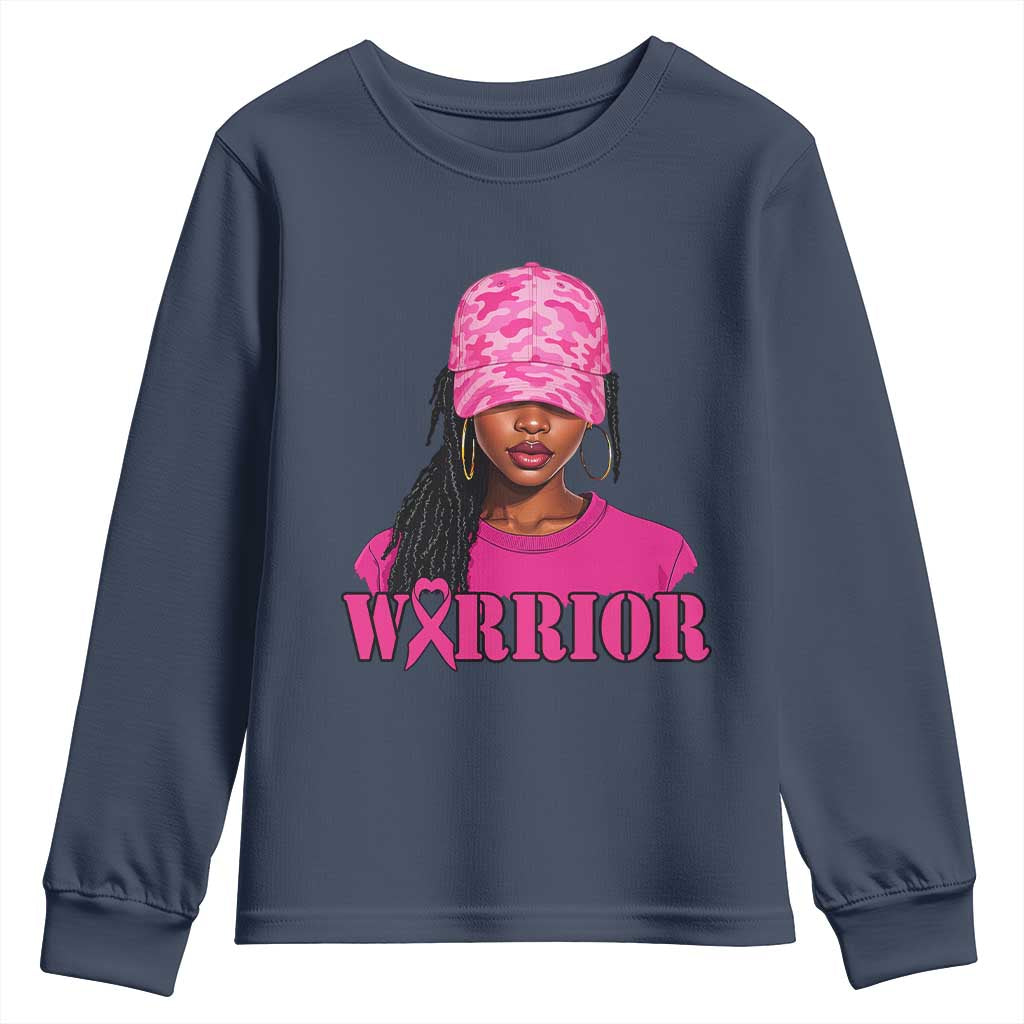 African American Warrior Breast Cancer Youth Sweatshirt Pink Ribbon TS11 Navy Print Your Wear