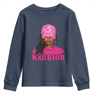 African American Warrior Breast Cancer Youth Sweatshirt Pink Ribbon TS11 Navy Print Your Wear