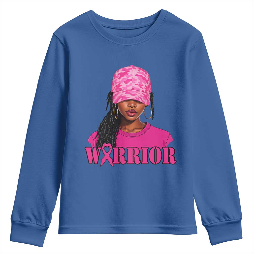 African American Warrior Breast Cancer Youth Sweatshirt Pink Ribbon TS11 Royal Blue Print Your Wear