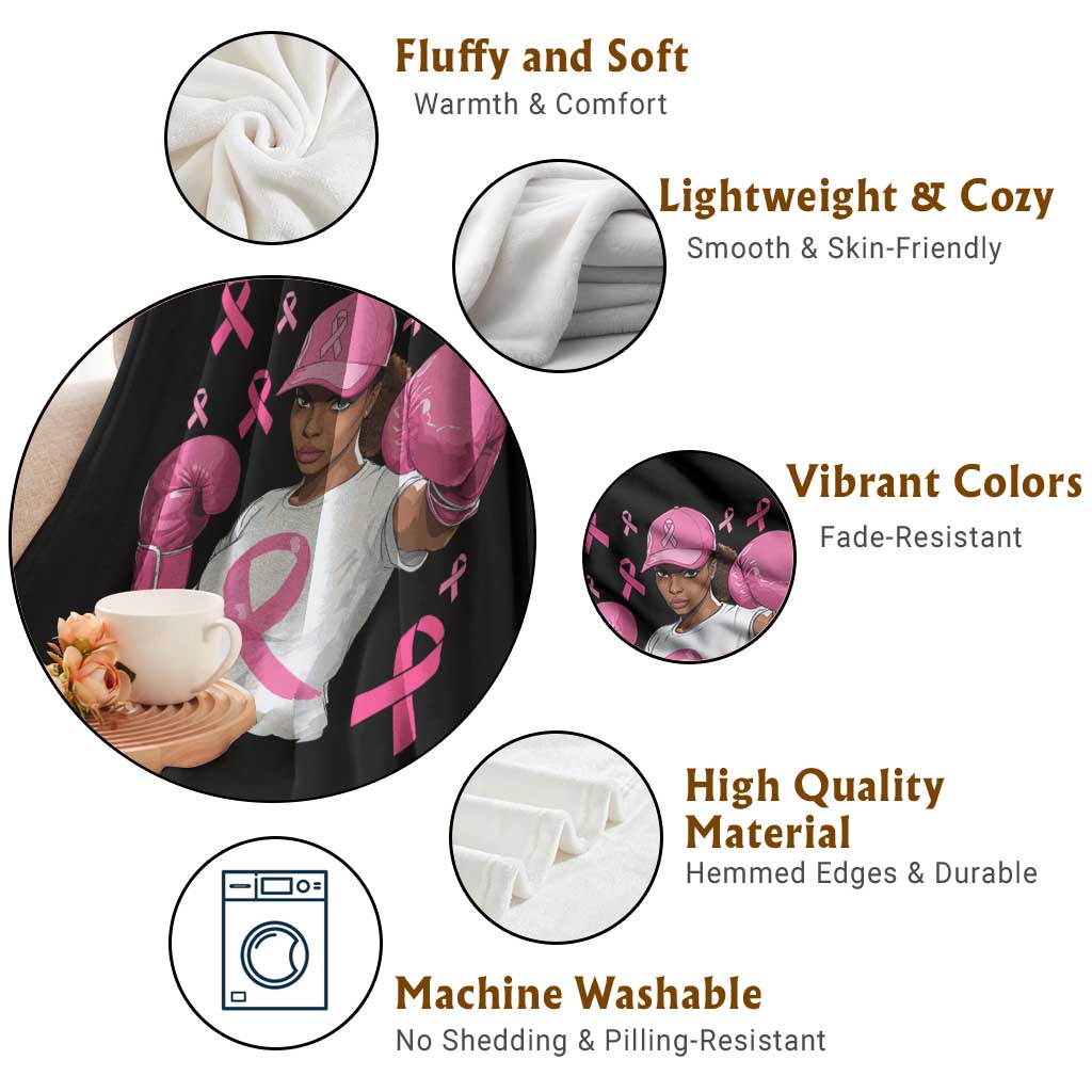 African American Fighter Breast Cancer Awareness Throw Blanket Pink Ribbon TS11 Print Your Wear