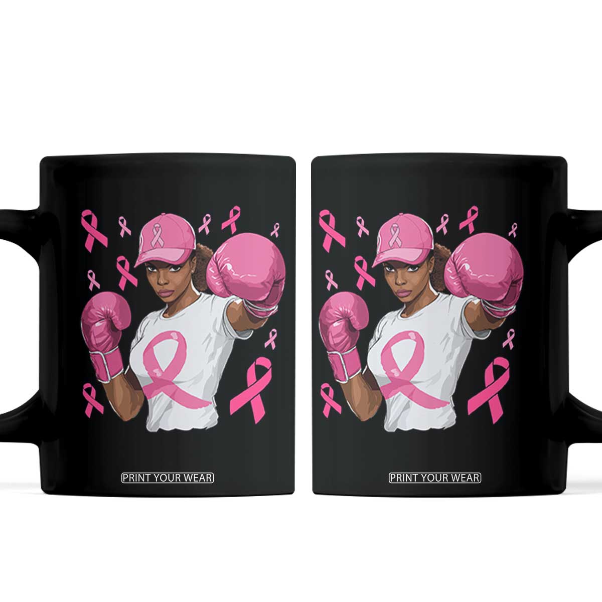 African American Fighter Breast Cancer Awareness Coffee Mug Pink Ribbon TS11 Black Print Your Wear