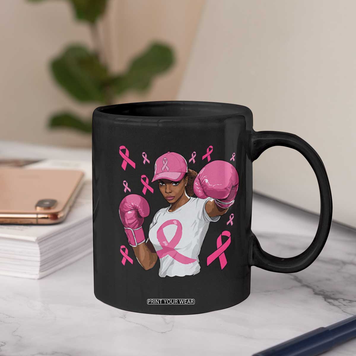 African American Fighter Breast Cancer Awareness Coffee Mug Pink Ribbon TS11 Print Your Wear