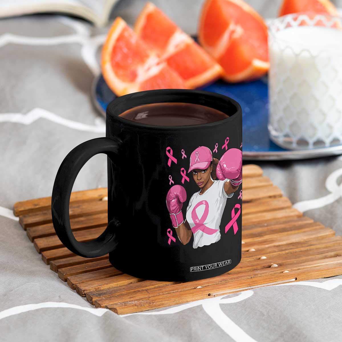 African American Fighter Breast Cancer Awareness Coffee Mug Pink Ribbon TS11 Print Your Wear