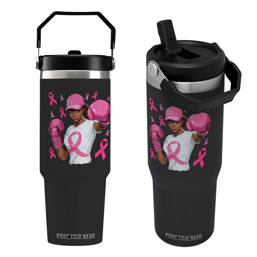 African American Fighter Breast Cancer Awareness Flip Straw Tumbler Pink Ribbon TS11 One Size: 30 oz Black Print Your Wear