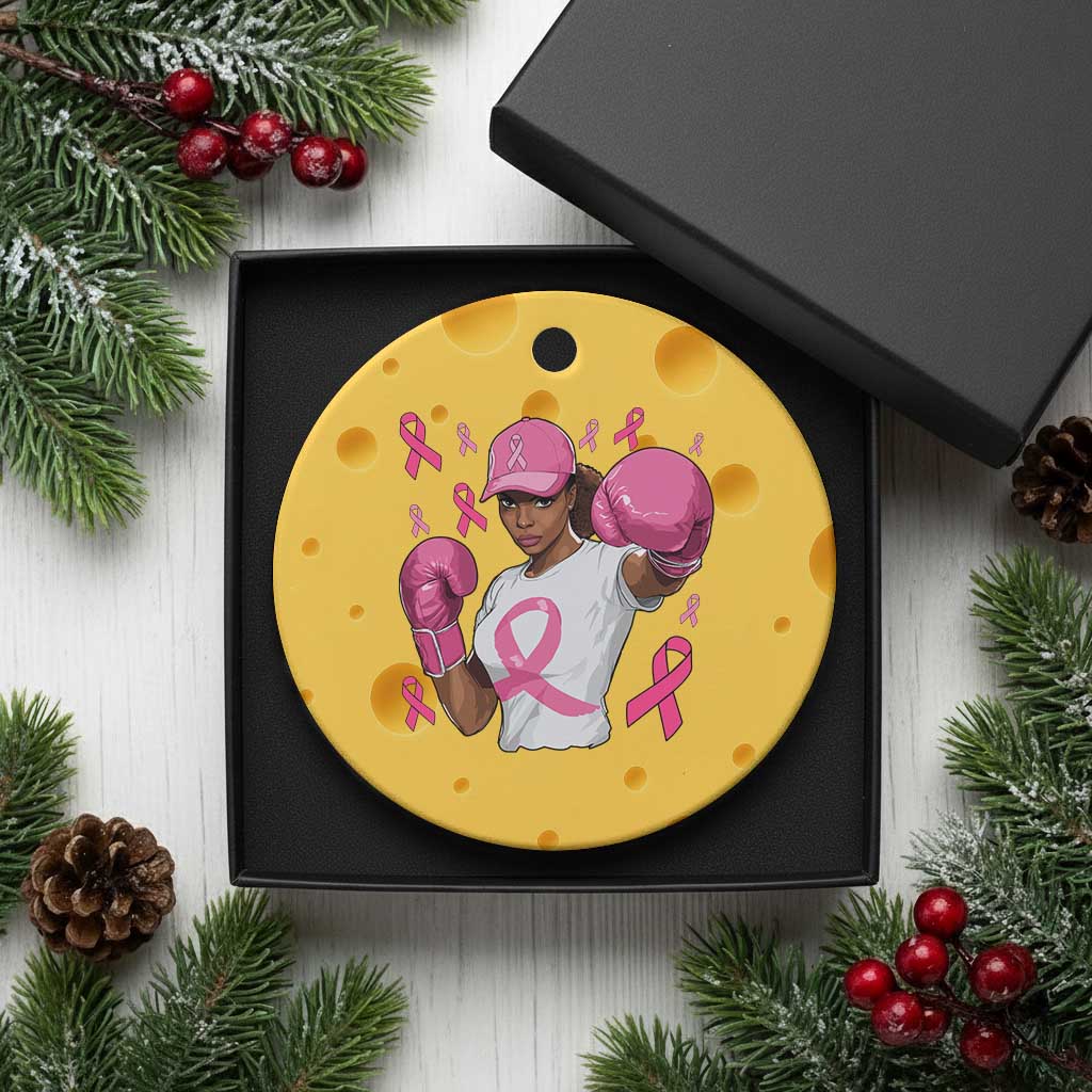 African American Fighter Breast Cancer Awareness Ceramic Ornament Pink Ribbon TS11 1pc Yellow Cheese Print Your Wear