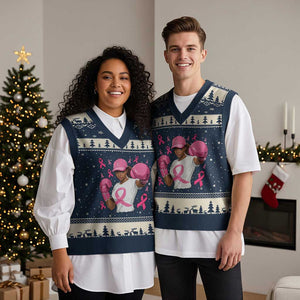 African American Fighter Breast Cancer Awareness V-Neck Knit Sweater Vest Pink Ribbon TS11 Navy Beige Print Your Wear