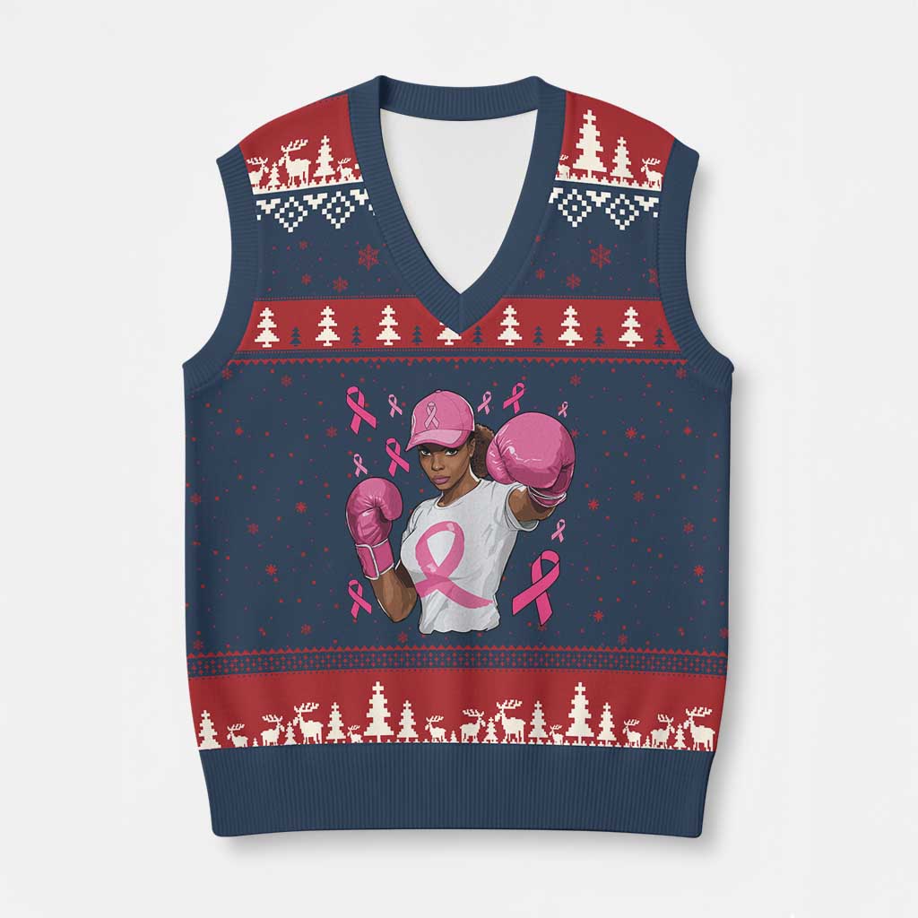 African American Fighter Breast Cancer Awareness V-Neck Knit Sweater Vest Pink Ribbon TS11 Navy Red Print Your Wear