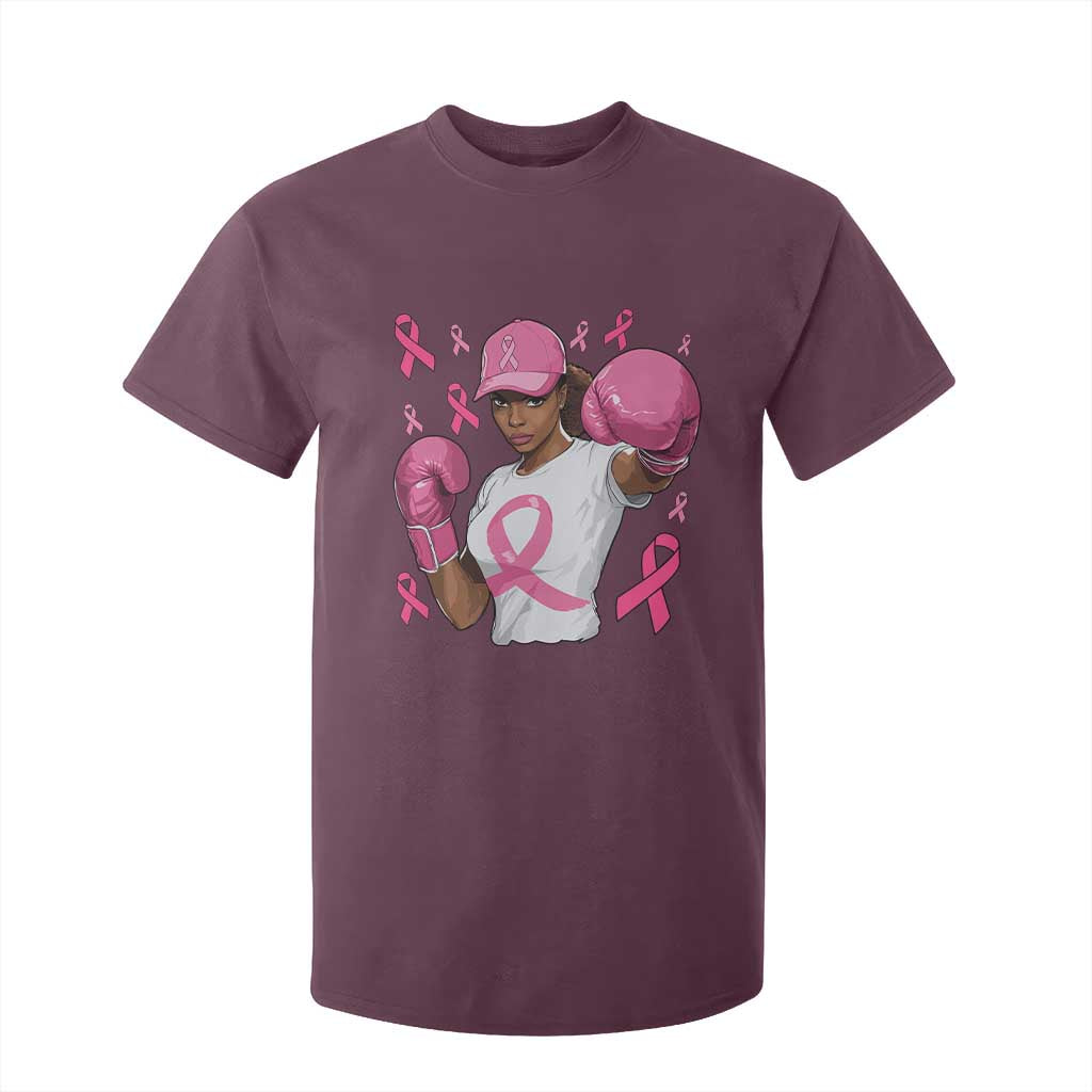 African American Fighter Breast Cancer Awareness T Shirt For Kid Pink Ribbon TS11 Maroon Print Your Wear