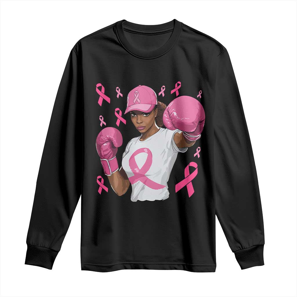 African American Fighter Breast Cancer Awareness Long Sleeve Shirt Pink Ribbon TS11 Black Print Your Wear