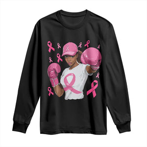 African American Fighter Breast Cancer Awareness Long Sleeve Shirt Pink Ribbon TS11 Black Print Your Wear