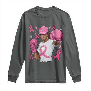 African American Fighter Breast Cancer Awareness Long Sleeve Shirt Pink Ribbon TS11 Dark Heather Print Your Wear