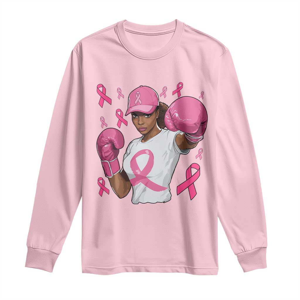 African American Fighter Breast Cancer Awareness Long Sleeve Shirt Pink Ribbon TS11 Light Pink Print Your Wear