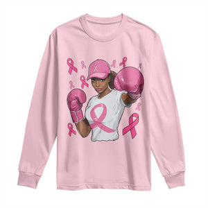 African American Fighter Breast Cancer Awareness Long Sleeve Shirt Pink Ribbon TS11 Light Pink Print Your Wear