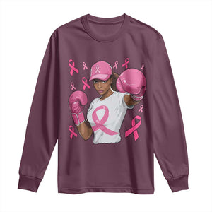 African American Fighter Breast Cancer Awareness Long Sleeve Shirt Pink Ribbon TS11 Maroon Print Your Wear