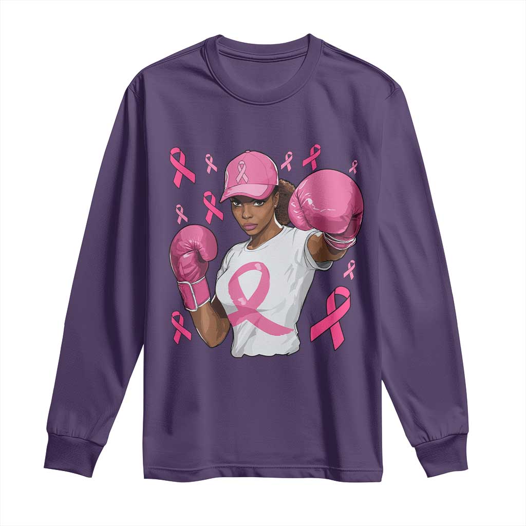 African American Fighter Breast Cancer Awareness Long Sleeve Shirt Pink Ribbon TS11 Purple Print Your Wear