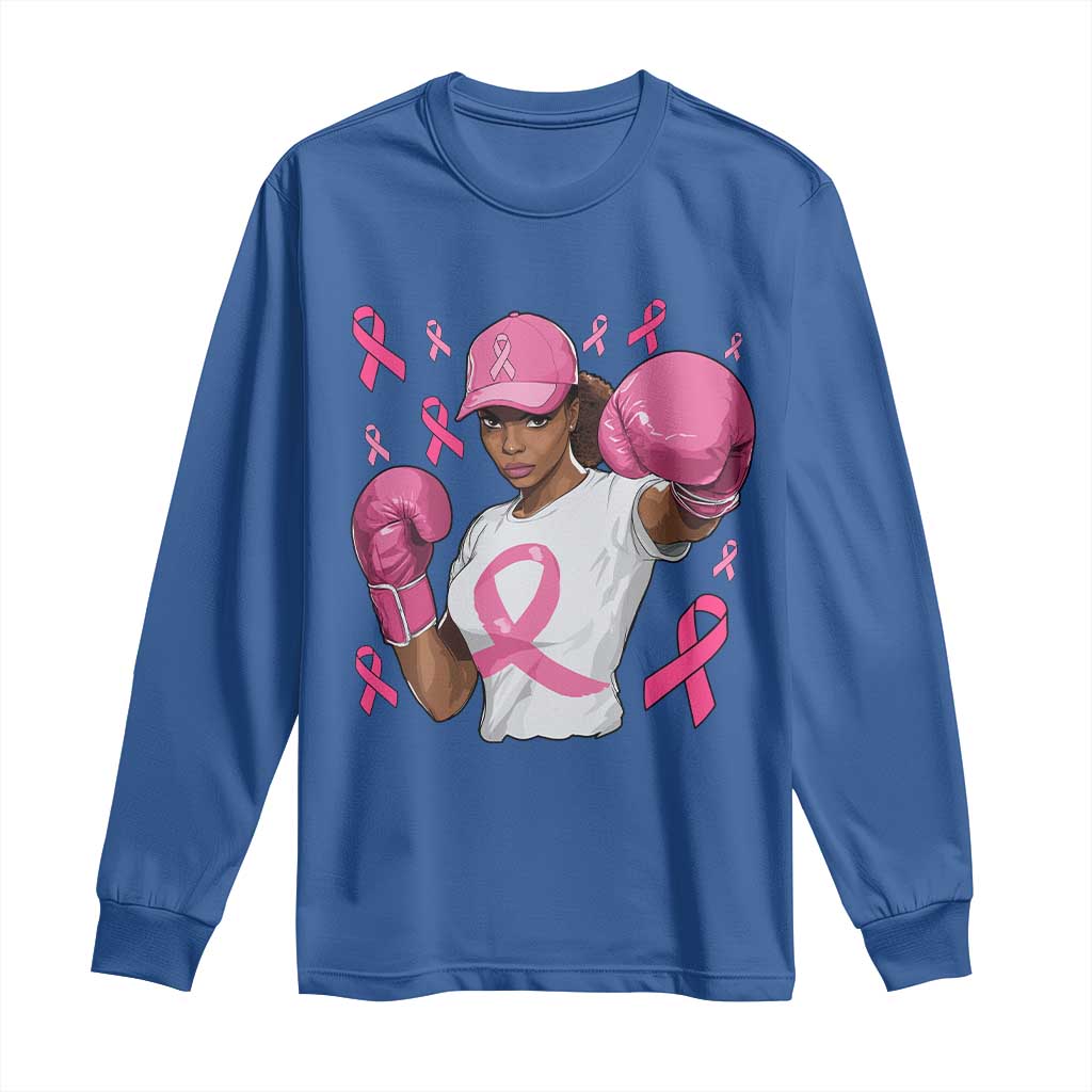African American Fighter Breast Cancer Awareness Long Sleeve Shirt Pink Ribbon TS11 Royal Blue Print Your Wear