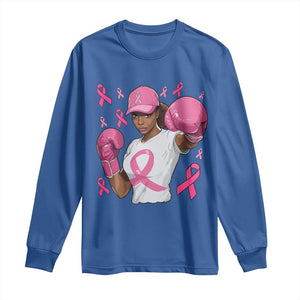 African American Fighter Breast Cancer Awareness Long Sleeve Shirt Pink Ribbon TS11 Royal Blue Print Your Wear