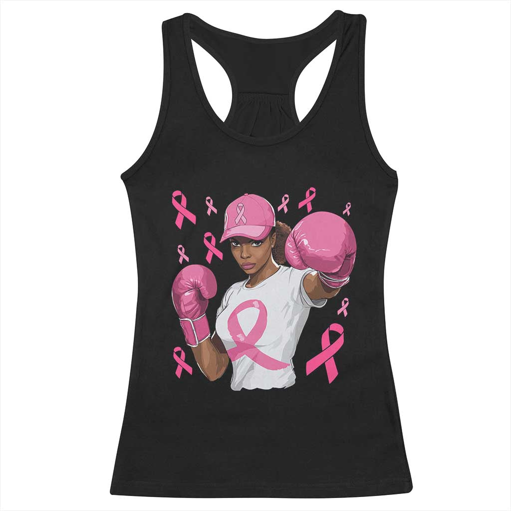 African American Fighter Breast Cancer Awareness Racerback Tank Top Pink Ribbon TS11 Black Print Your Wear