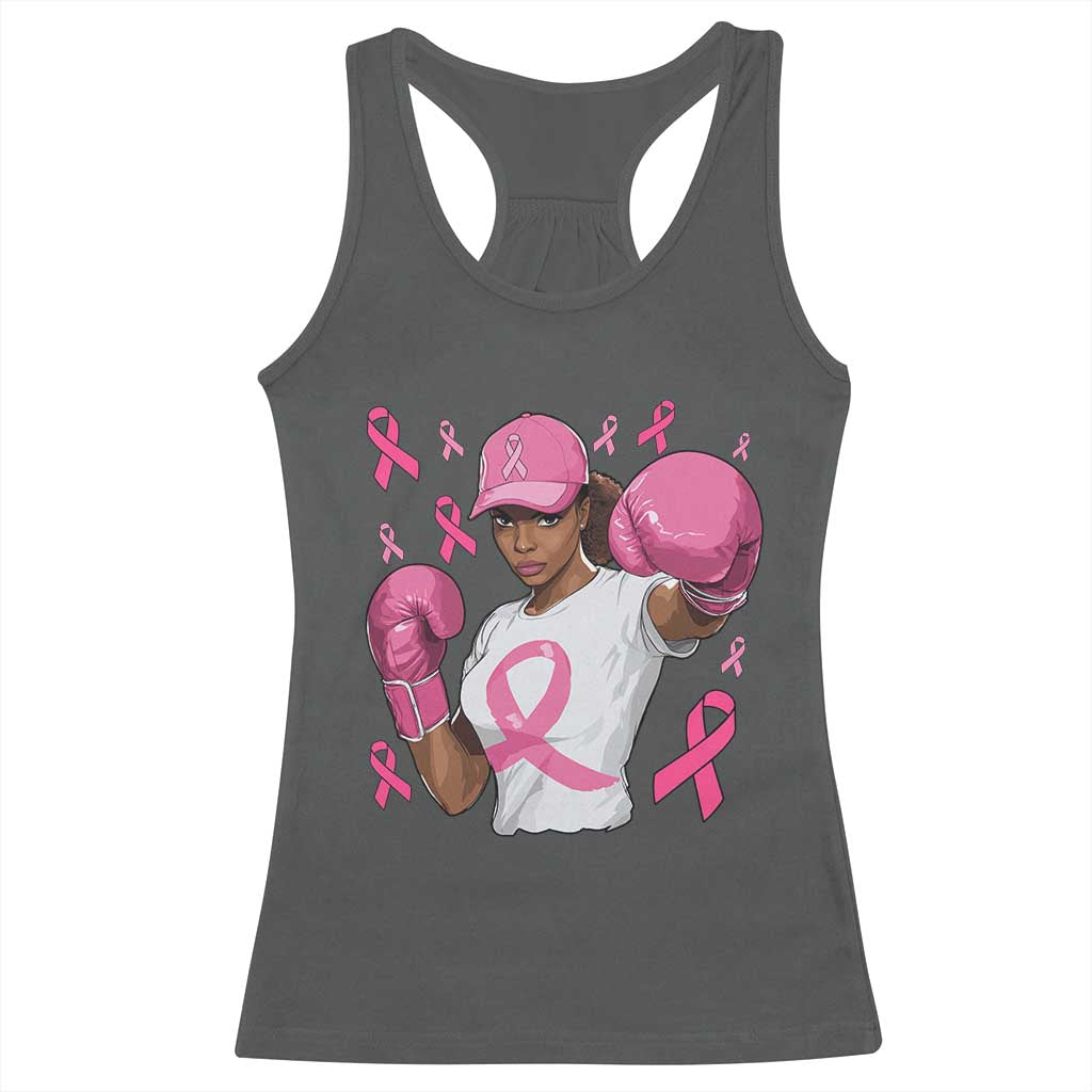 African American Fighter Breast Cancer Awareness Racerback Tank Top Pink Ribbon TS11 Dark Heather Print Your Wear