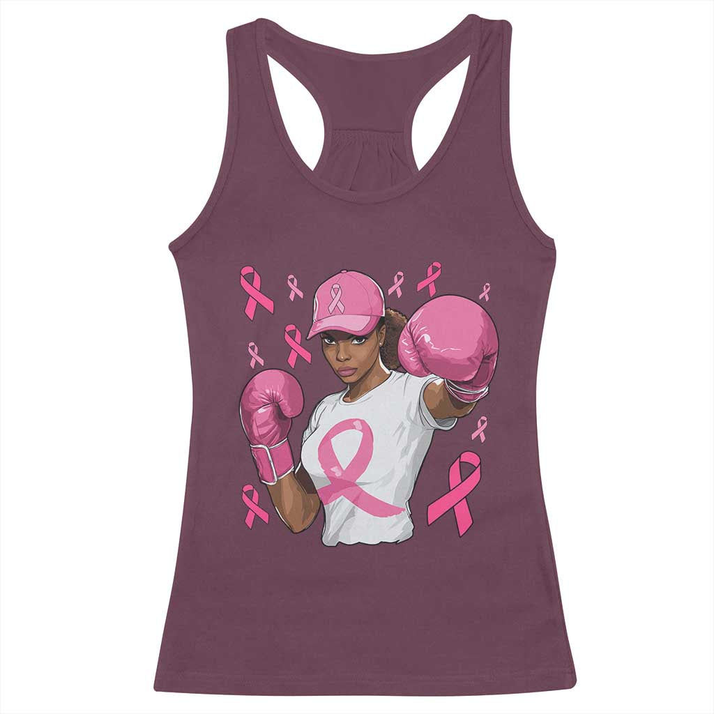 African American Fighter Breast Cancer Awareness Racerback Tank Top Pink Ribbon TS11 Maroon Print Your Wear