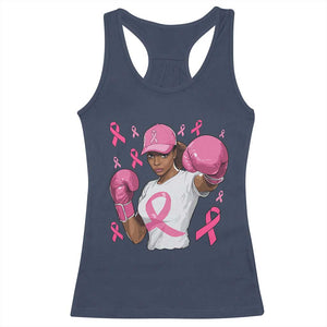 African American Fighter Breast Cancer Awareness Racerback Tank Top Pink Ribbon TS11 Navy Print Your Wear