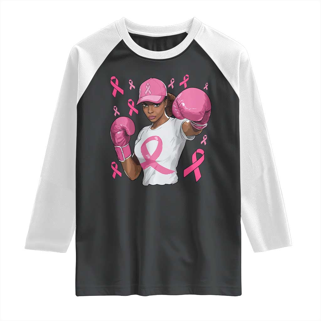 African American Fighter Breast Cancer Awareness Raglan Shirt Pink Ribbon TS11 Black White Print Your Wear