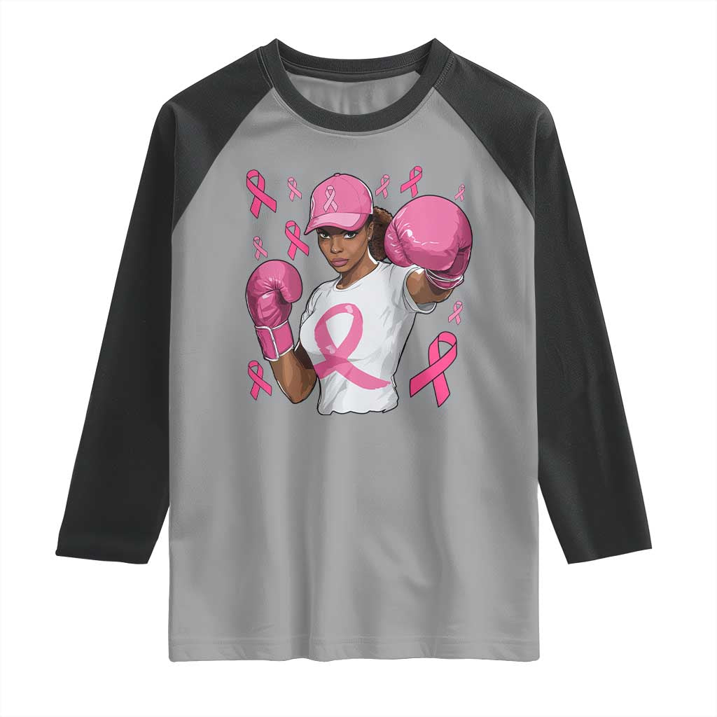 African American Fighter Breast Cancer Awareness Raglan Shirt Pink Ribbon TS11 Sport Gray Black Print Your Wear