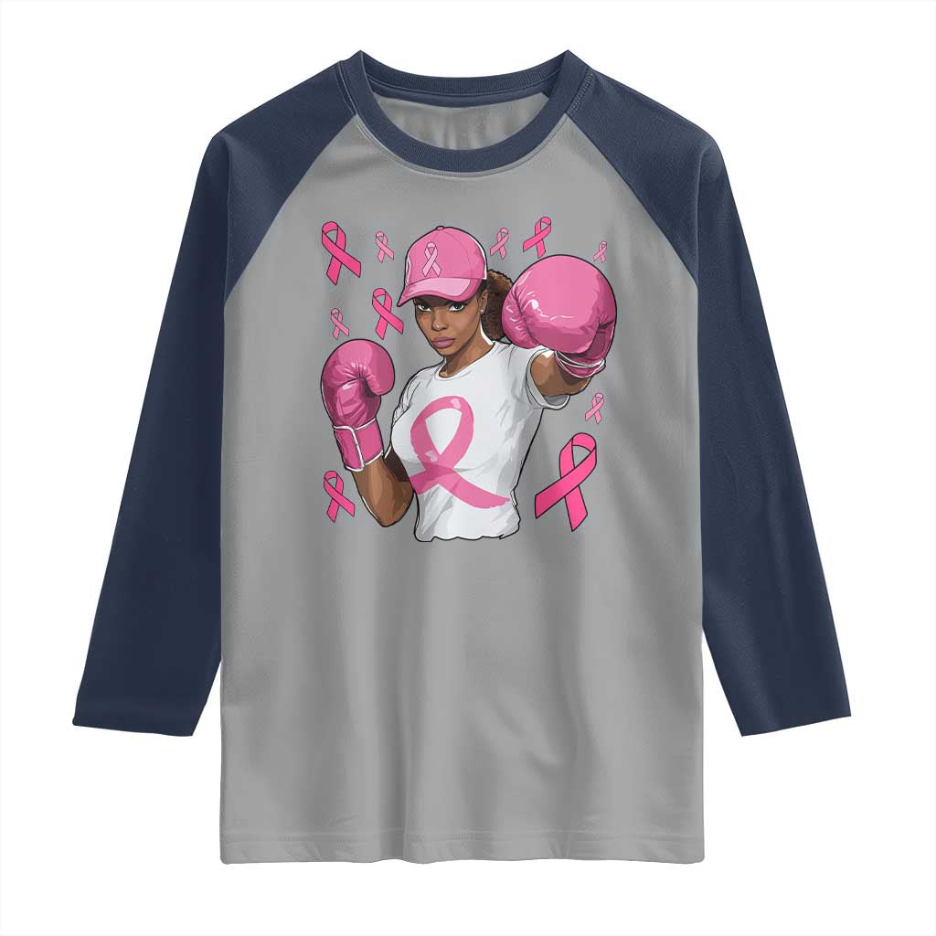 African American Fighter Breast Cancer Awareness Raglan Shirt Pink Ribbon TS11 Sport Gray Navy Print Your Wear