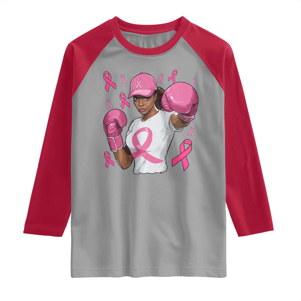 African American Fighter Breast Cancer Awareness Raglan Shirt Pink Ribbon TS11 Sport Gray Red Print Your Wear
