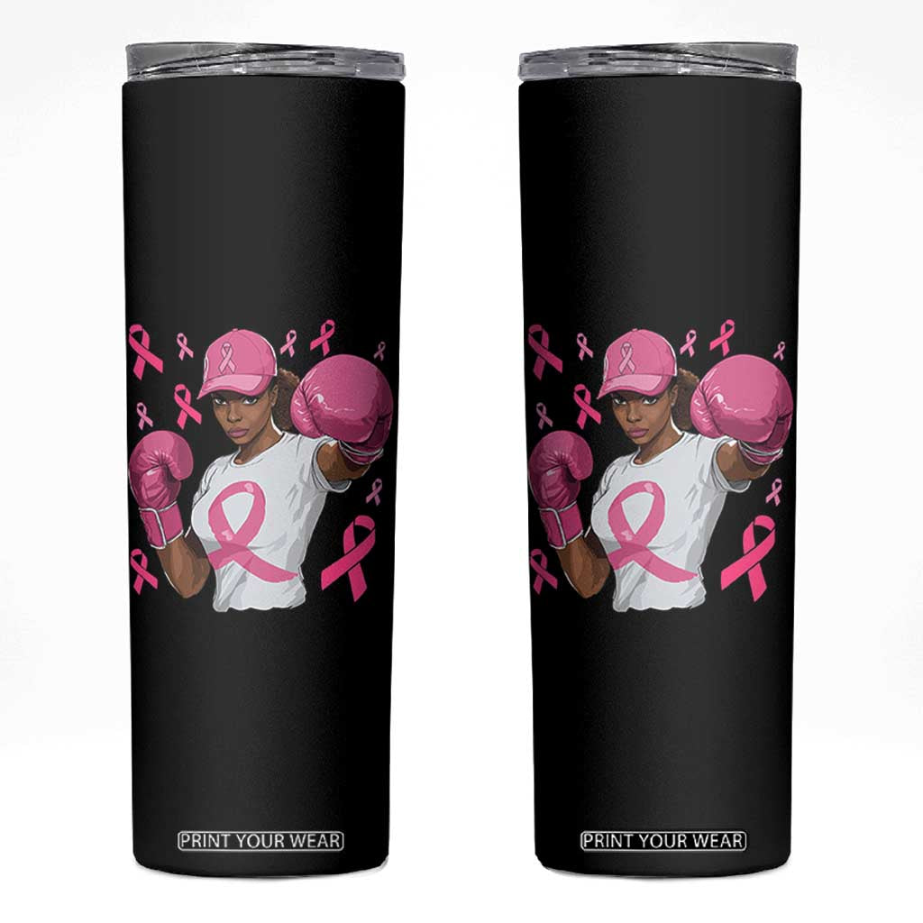 African American Fighter Breast Cancer Awareness Skinny Tumbler Pink Ribbon TS11 Black Print Your Wear