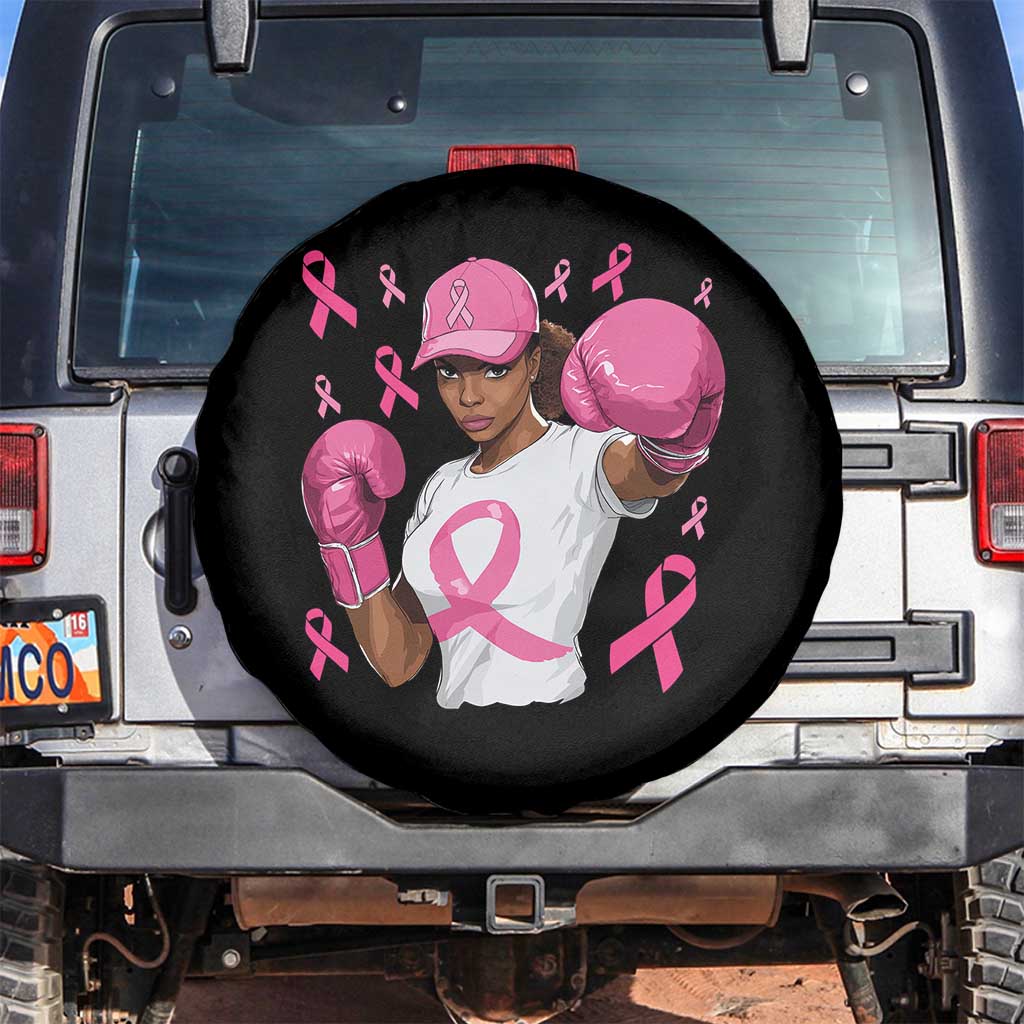 African American Fighter Breast Cancer Awareness Spare Tire Cover Pink Ribbon TS11 No hole Black Print Your Wear