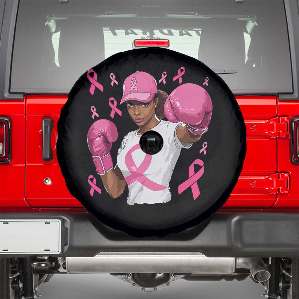 African American Fighter Breast Cancer Awareness Spare Tire Cover Pink Ribbon TS11 Black Print Your Wear