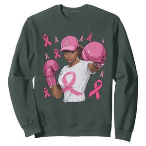 African American Fighter Breast Cancer Awareness Sweatshirt Pink Ribbon TS11 Dark Forest Green Print Your Wear