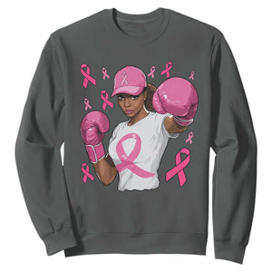 African American Fighter Breast Cancer Awareness Sweatshirt Pink Ribbon TS11 Dark Heather Print Your Wear