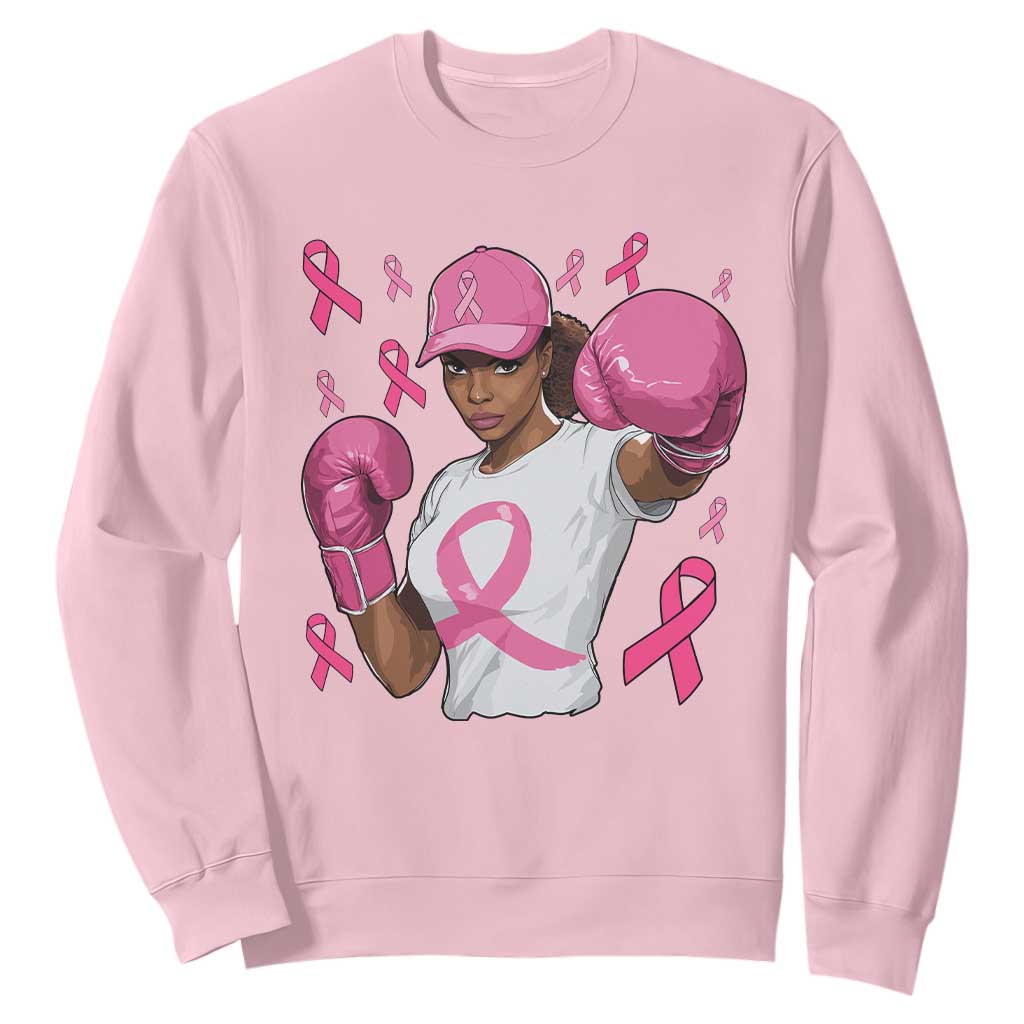 African American Fighter Breast Cancer Awareness Sweatshirt Pink Ribbon TS11 Light Pink Print Your Wear