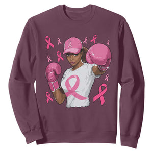 African American Fighter Breast Cancer Awareness Sweatshirt Pink Ribbon TS11 Maroon Print Your Wear