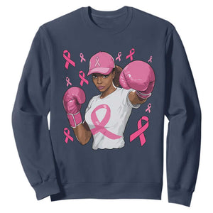 African American Fighter Breast Cancer Awareness Sweatshirt Pink Ribbon TS11 Navy Print Your Wear