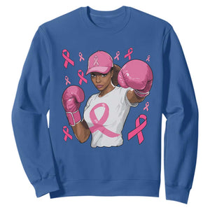 African American Fighter Breast Cancer Awareness Sweatshirt Pink Ribbon TS11 Royal Blue Print Your Wear
