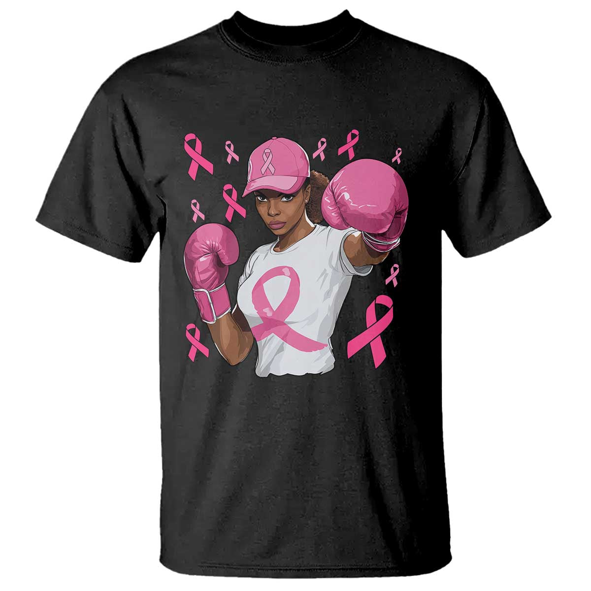 African American Fighter Breast Cancer Awareness T Shirt Pink Ribbon TS11 Black Print Your Wear