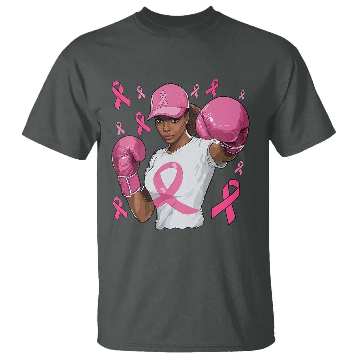 African American Fighter Breast Cancer Awareness T Shirt Pink Ribbon TS11 Dark Heather Print Your Wear