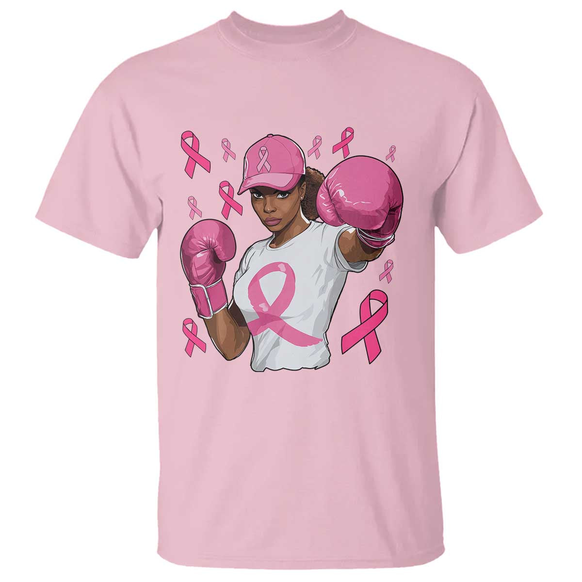 African American Fighter Breast Cancer Awareness T Shirt Pink Ribbon TS11 Light Pink Print Your Wear