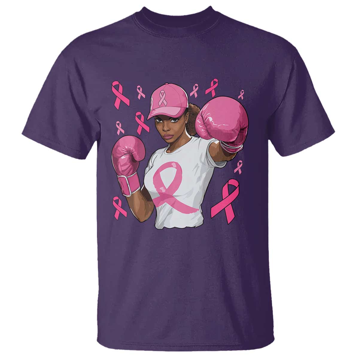 African American Fighter Breast Cancer Awareness T Shirt Pink Ribbon TS11 Purple Print Your Wear
